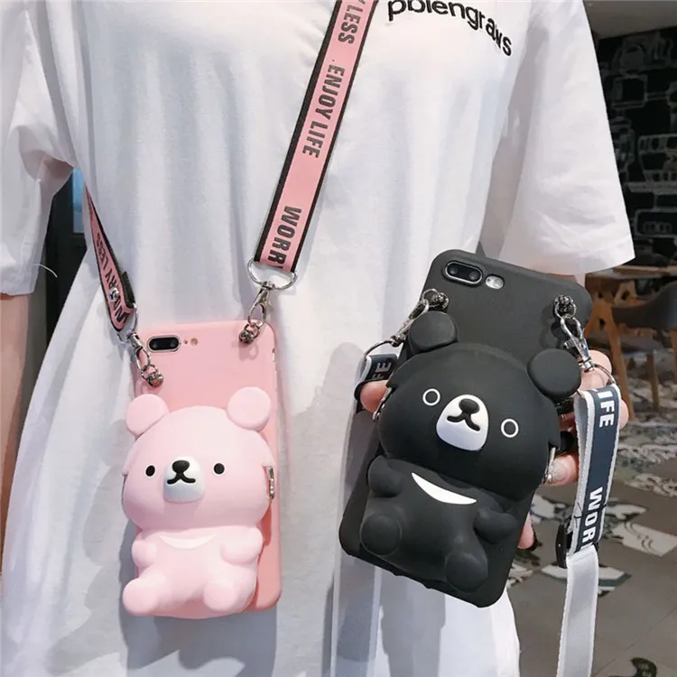 Applicable Iphonexsmax Mobile Phone Shell Apple Fruit 8plus XR Cute Bear Coin Purse Mobile Phone Shell Storage Female