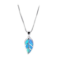 trendy silver plated leaf shape pendant link chain necklace blue opalite opal for women jewelry