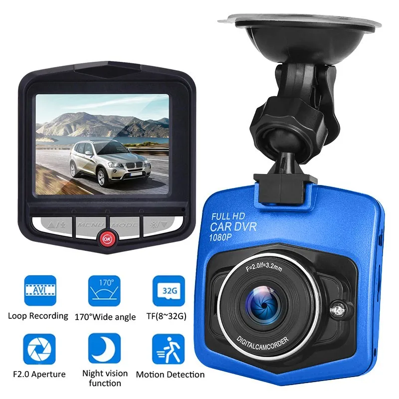 Автомобильный видеорегистратор Dash камера HD 1080P рекордер ночного видения циклическая запись 170 градусов широкий угол TF кард-ридер Обнаружение движения - Название цвета: Blue
