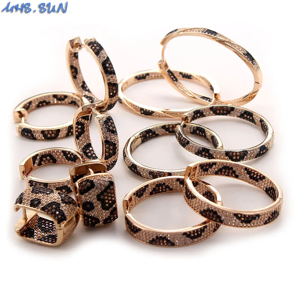 

MHS.SUN Women Popular Leopard Design Hoop Earrings With AAA Cubic Zirconia Ear Jewelry For Party Gift Unique CZ Earrings 1Pair