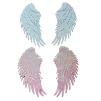 wuyucong 1 set pink wings patches iron on embroidered patch for clothes large sequins feather appliques diy garment accessories
