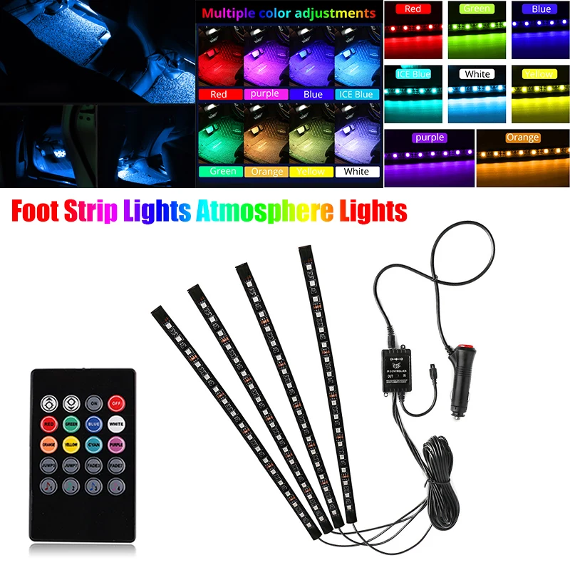 

Car RGB LED Strip Interior Decorative Atmosphere Strip Auto RGB Pathway Floor Light Vioce Remote Control 12V