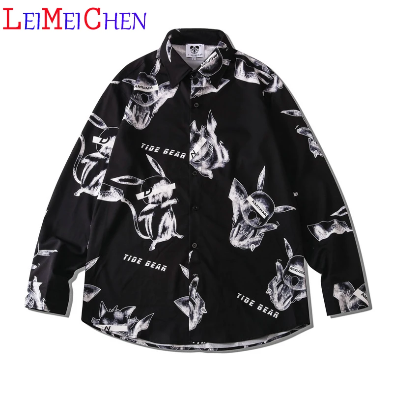 

Мужская винтажная рубашка LEIMEICHEN, в готическом стиле, с принтом аниме, Повседневная универсальная рубашка с длинными рукавами и лацканами, ...