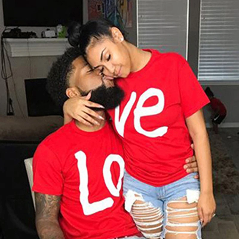 Couple T-shirt Summer Couple LOVE Printed Clothes Couple Tshirt Christmas Casual Cotton Short Sleeve Tees Brand Loose Couple Top