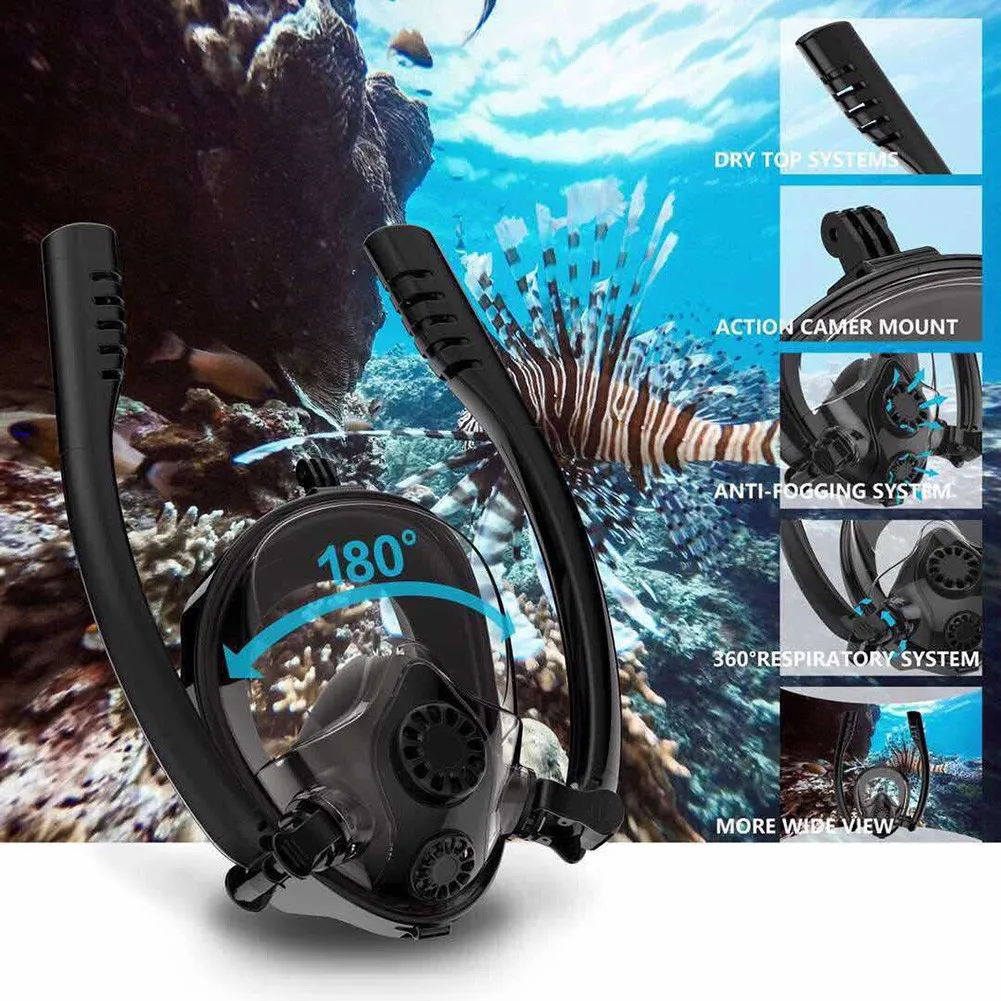 

Underwater Scuba Snorkeling Mask Full Face Anti-Fog Diving Mask Dual Tube Waterproof Respiratory Swimming Goggles For Adult