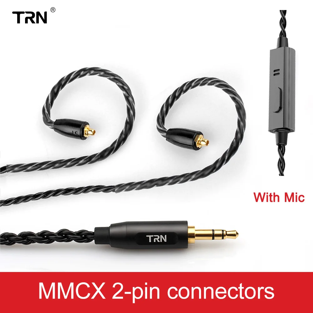 MMCX Pin With Mic Лампа указателя 6 Core обновлен с серебряным покрытием черный кабель 3,5 мм 0,75/0,78 мм 2 Pin MMCX наушники Обновление кабель для лампа указателя V30/V20/V80 - Цвет: MMCX Pin With Mic