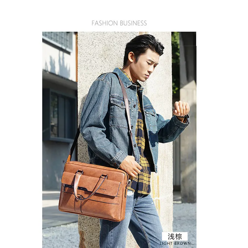 

14 Inches Men's briefcase bag men's PU leather laptop bag business tote for document office portable laptop shoulder bag