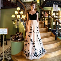 uzn elegant evening dress a line sweetheart cap sleeves velvet prom gowns swallow shape appliques party dress customized