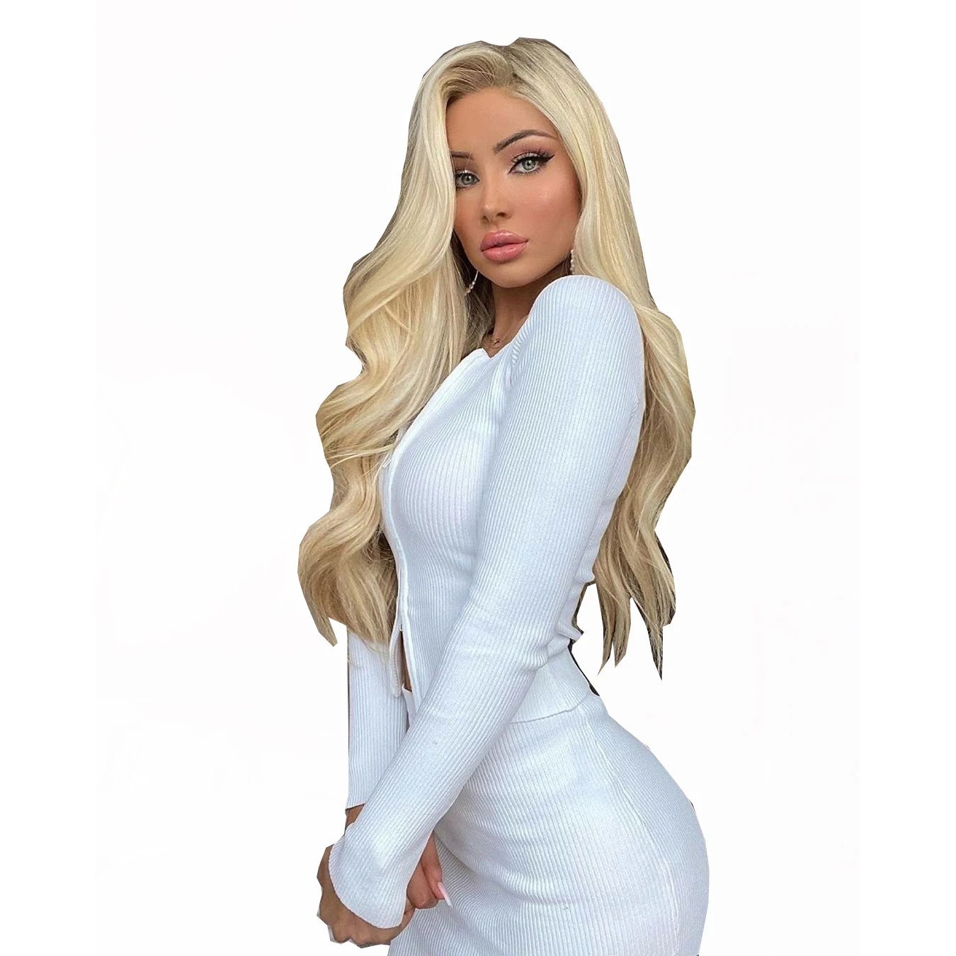 

2021 White Knitted Coats Two Piece Sets Sweat Suits Clothes Women Long Sleeve Zippers Top and Mini Short Skirt Matching Outfit