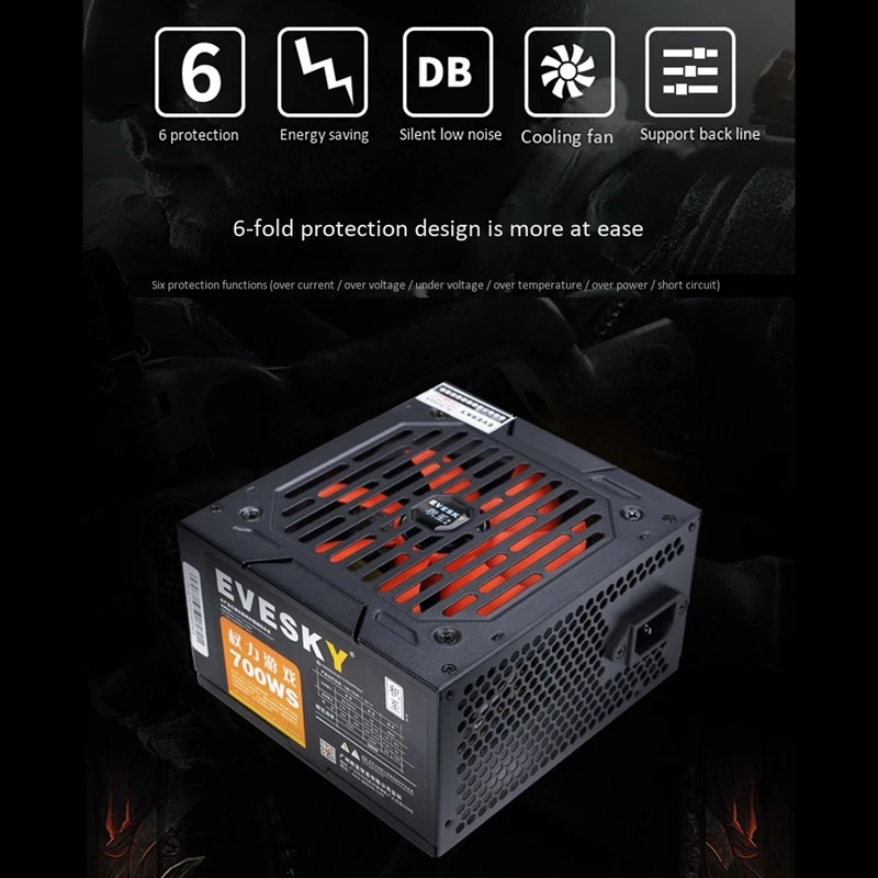 

EVESKY 700WS Computer Power Supply Desktop Host Power Supply 12cm Fan Rated 500W Dual 6Pin Ie Power Supply US Plug