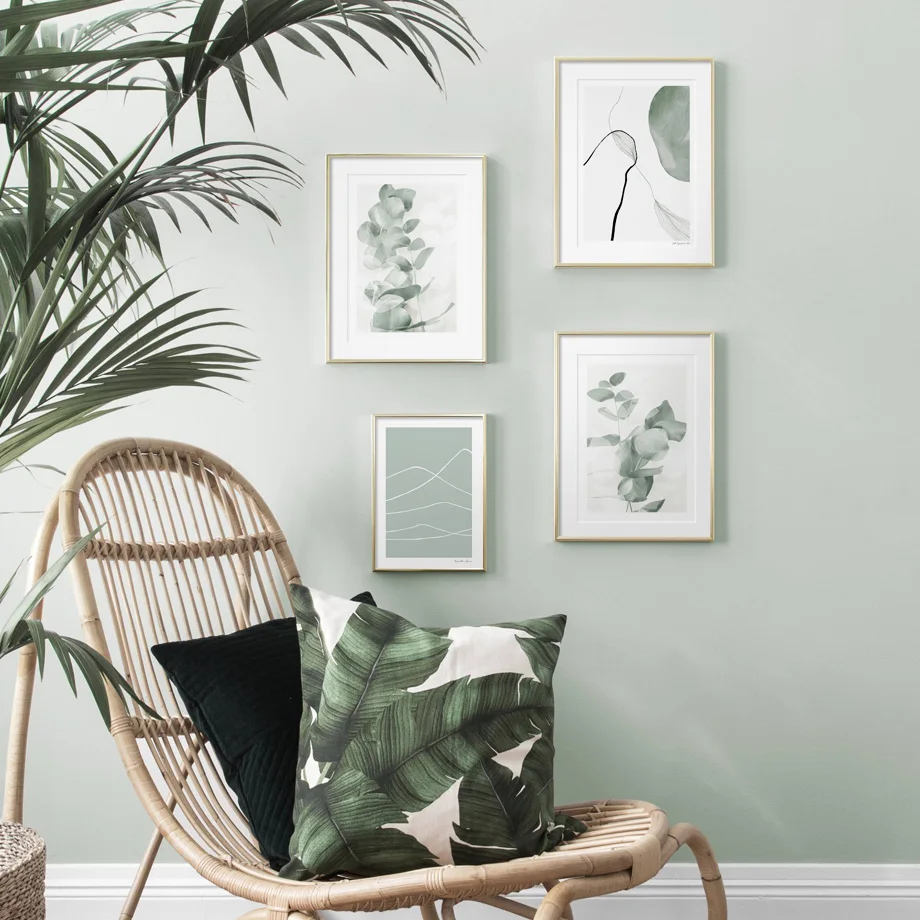 Абстрактная линия гор Геометрия листья эвкалипта скандинавский плакат