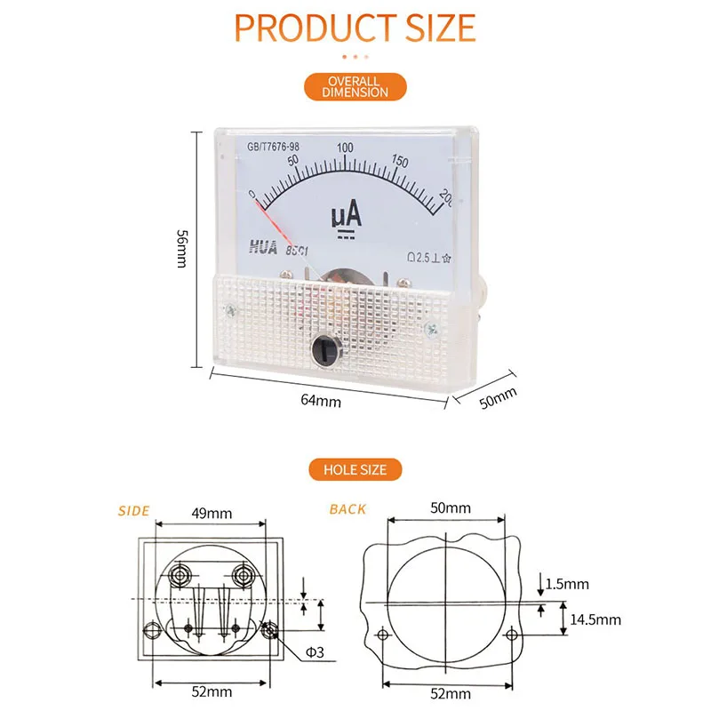 85C1 DC Аналоговый указатель Microamps Амперметр 20uA 30uA 50uA 100uA 200uA 300uA 500uA AMP|Измерители