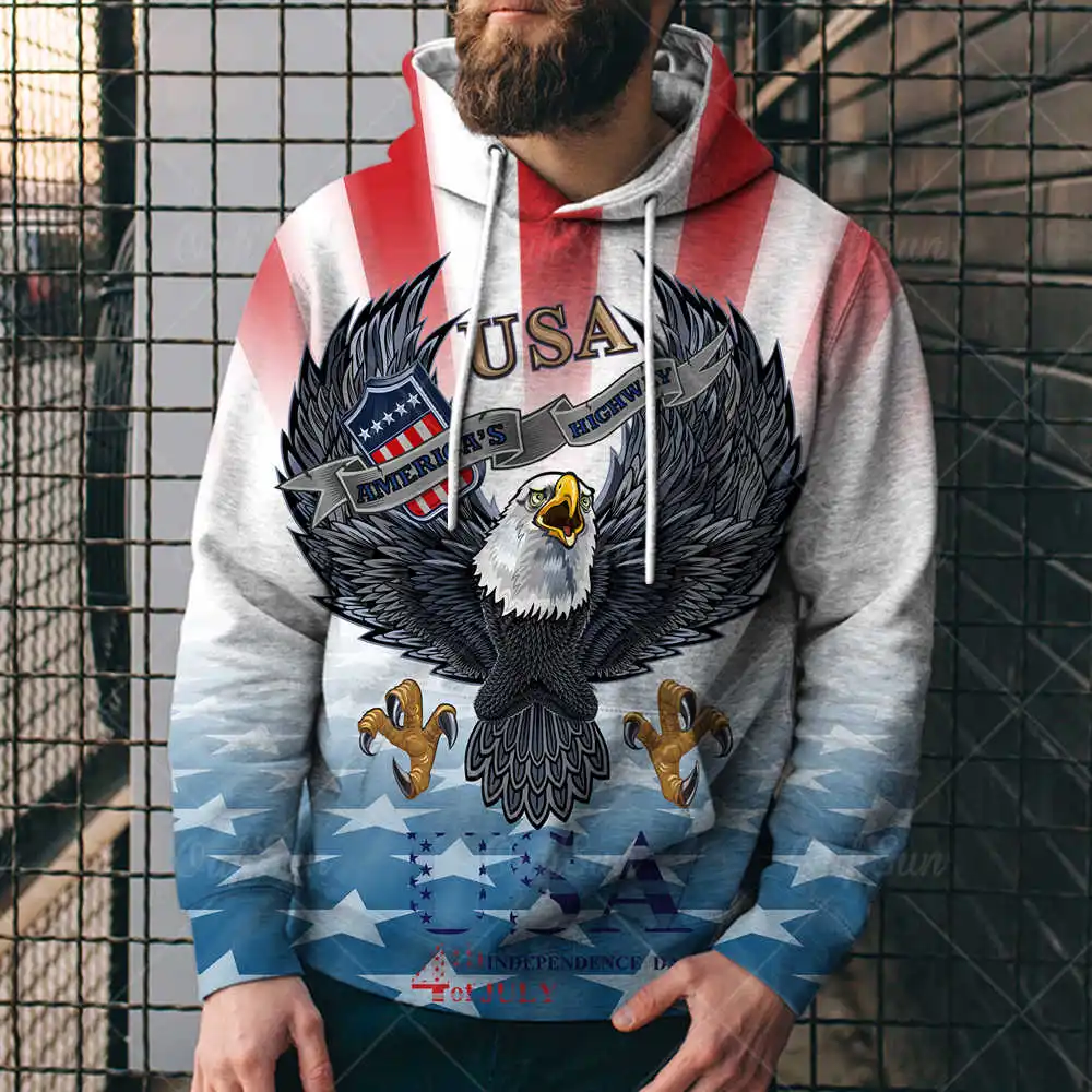 

American Flag Pattern 3D Print Hoodie Men Long Sleeve Pullover Sweatshirt Harajuku Oversized Hoodies Breathable Sweatshirts Tops