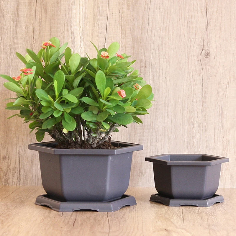 

New Antique Plastic Flower Pot Hexagonal Balcony Bonsai Bowl Basin Nursery Planter Durable Living Room Home Plant Pot Decor