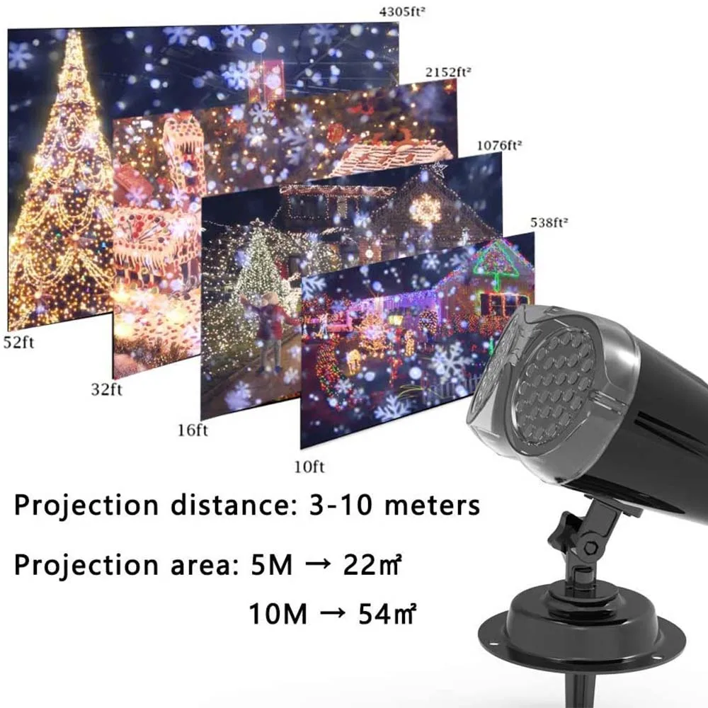 

Christmas Projector Lights Dynamic Snowflake Projector Lights Snowfall Light Show Waterproof Christmas Party Wedding Decorations