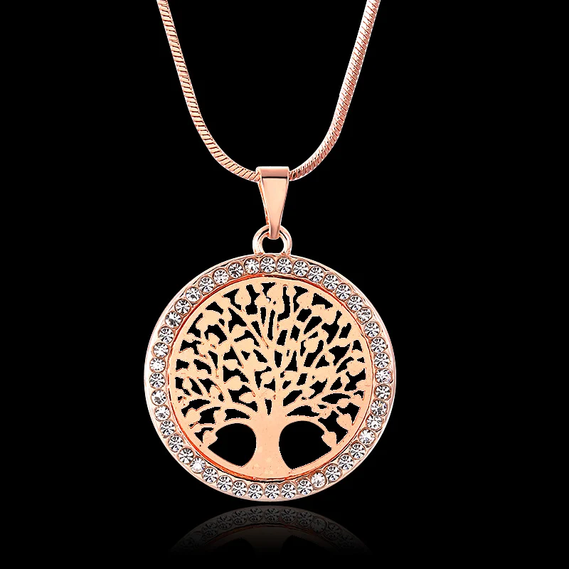 Подвеска "Древо жизни" для женщин, ювелирное изделие, модные кристалловые золотисто-розовые украшения на шею, подарок на Рождество, с возможностью доставки