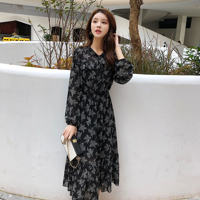 Женское шифоновое платье средней длины элегантное ТРАПЕЦИЕВИДНОЕ ПЛАТЬЕ с