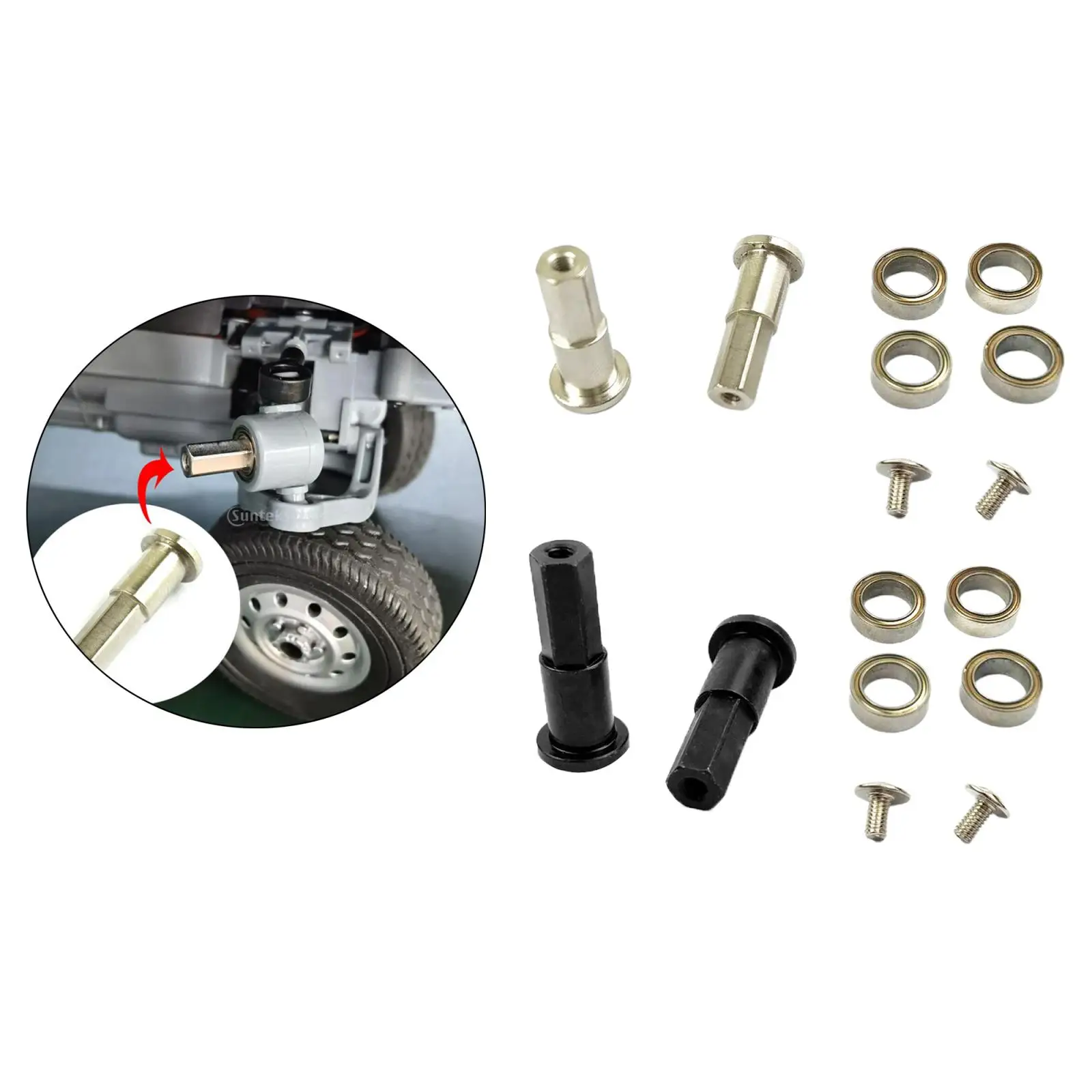 

2x Remote Control Model Car Wheel Axle Tyres with Bearing for 1:10 Scale WPL D12 Trucks SpareParts