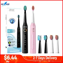 Seago-cepillo de dientes eléctrico sónico para adulto, SG-507 con temporizador, Cargador USB, recargable, cabezales de repuesto, caja, nuevo