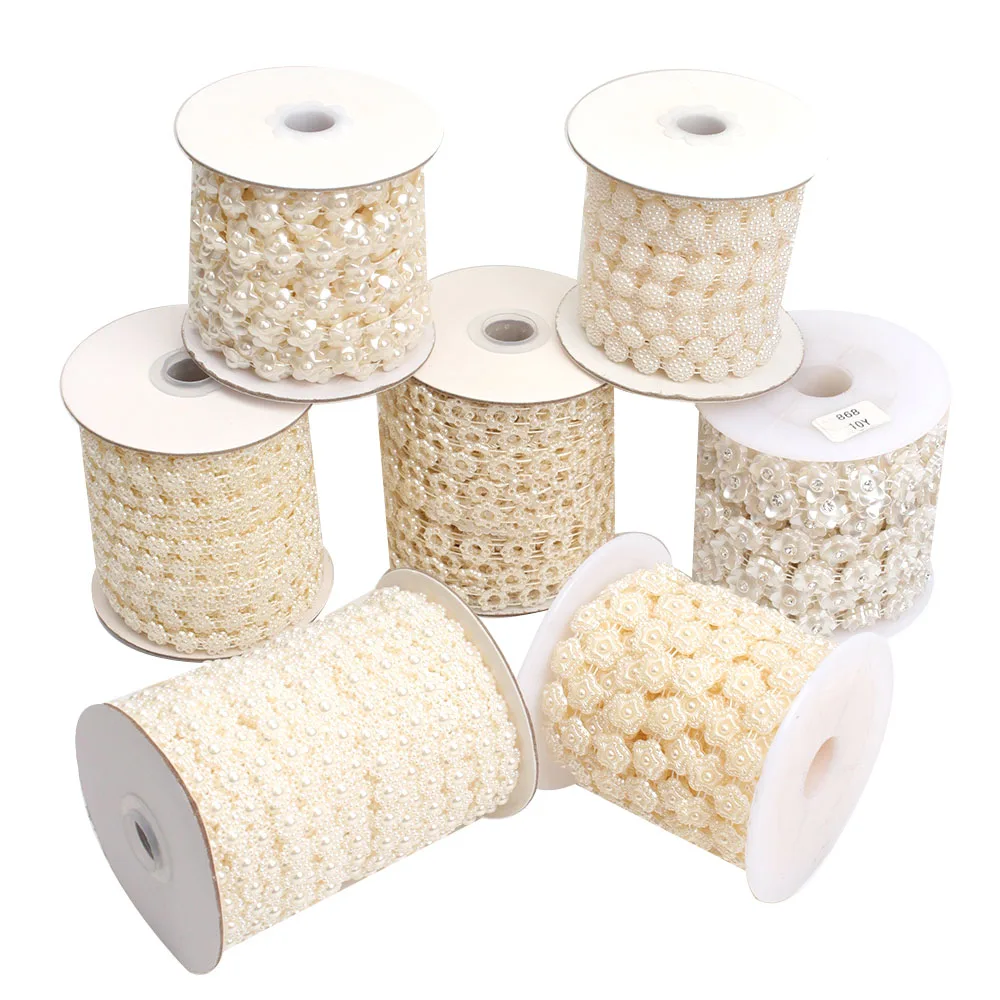 

2 Yard/Lot Abs Imitation Flower Beads Chain Trim For Diy Handmade Clothing Decoration Necklace Jewelry Crafts Accessories