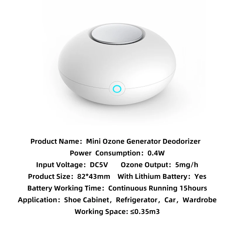 

CAHOT Mini Ozone Generator Deodorizer Air Purifier USB Rechargeable fridge Purifier Portable air Small Space Clear Odor