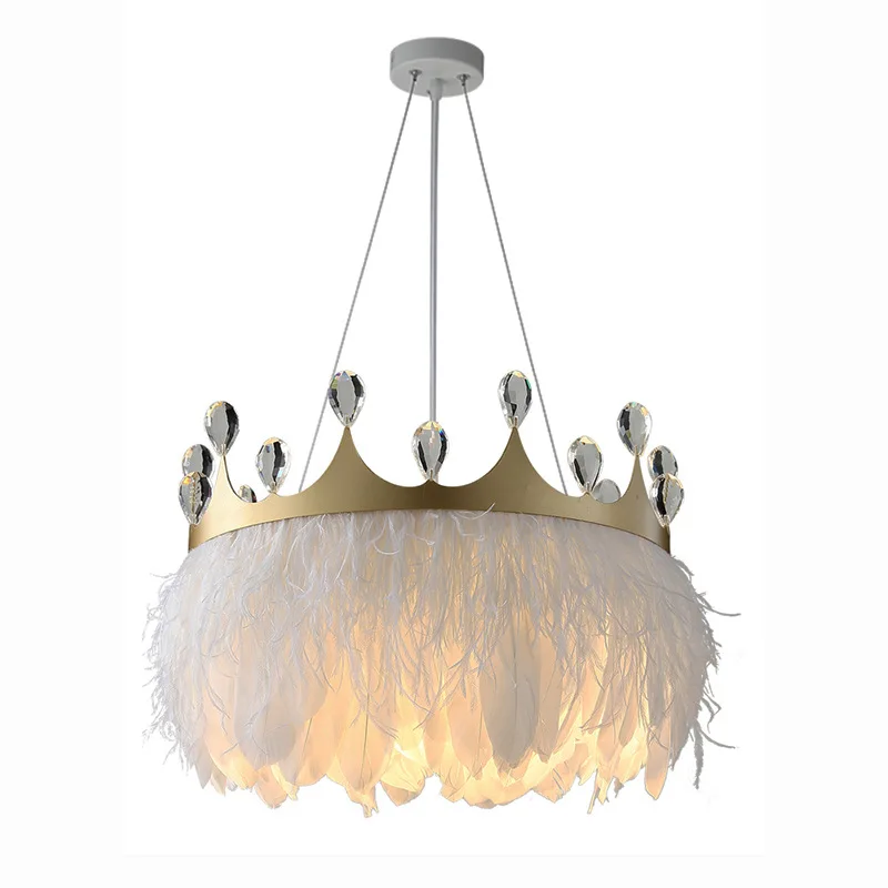 Хрустальная люстра в форме короны с перьями роскошный светильник для гостиной