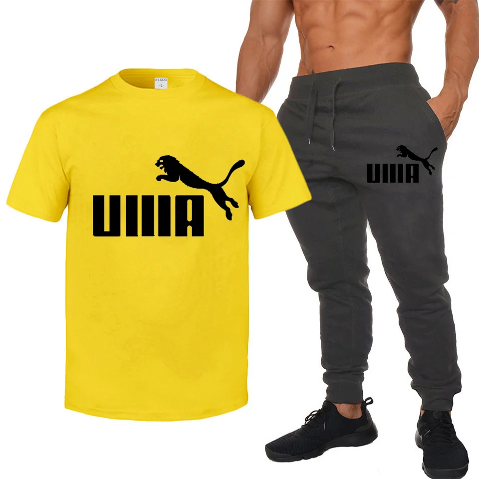 

Sports suit men's track suit top casual T-shirt men and women short-sleeved round neck T-shirt top + jogging pants 2-piece set