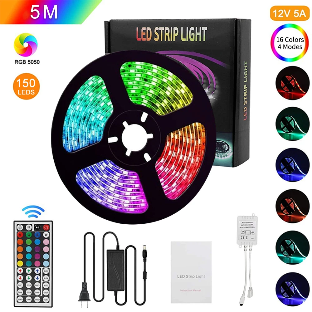 

LED Strip Lights Kit 5050 RGB 300led Strips Lighting Flexible Color Changing Rope Lights with Remote for Room Home Party Decor