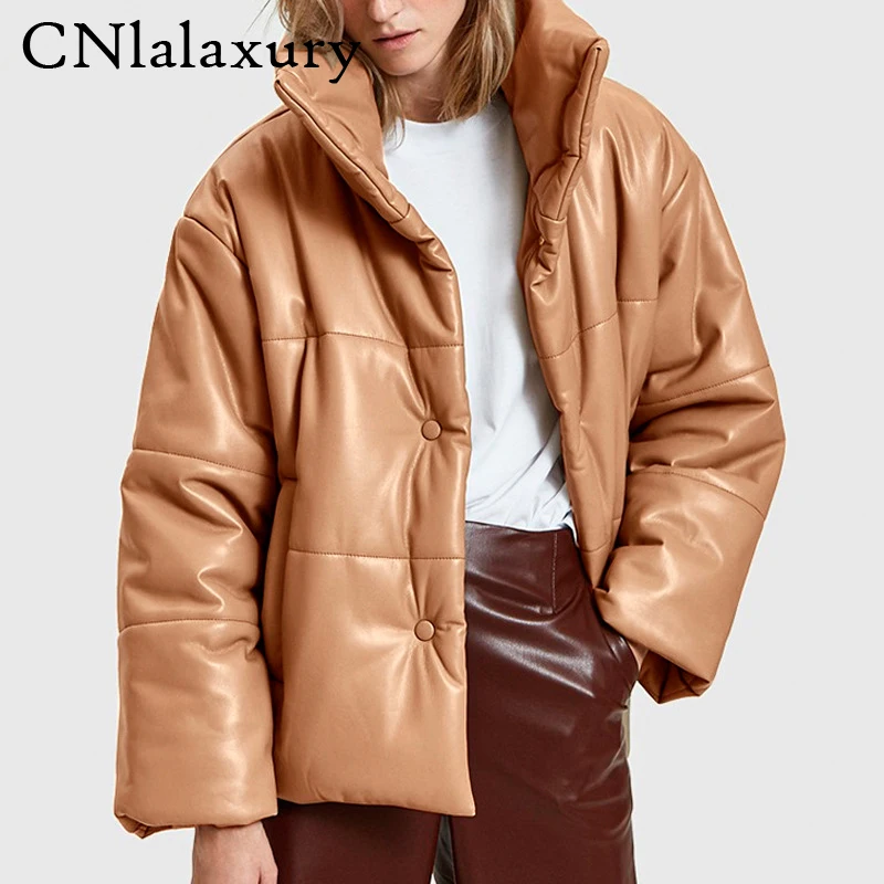 CNlalaxury однотонные парки из искусственной кожи женские модные кожаные пальто