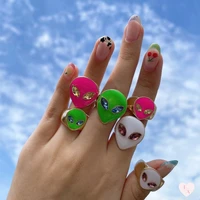 cute alien alloy dripping oil rings for women 2021 new vintage fashion punk style hip hop jewellry fun gifts men wholesale