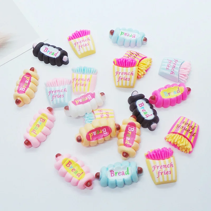 

50Pcs Miniature Bread French Fries Resin Cabochon Kawaii Simulation Food For Phone Decor DIY Scrapbooking Craft Accessories