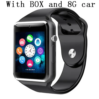 All Black and 8G car Наручные часы A1 Bluetooth Смарт часы спортивные Шагомер с сим-камерой Smartwatch для Android смартфон Россия T15 хорошо чем GT08 - Цвет: All Black and 8G car