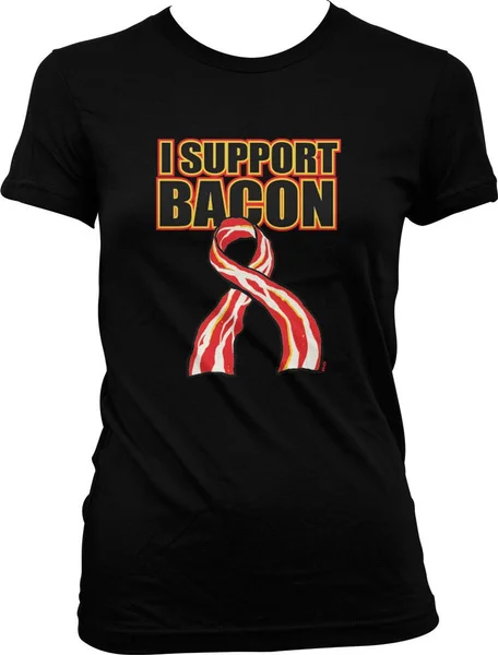 

I Support Bacon Ribbon Food Fat Skinny Eating Funny Juniors T-shirt