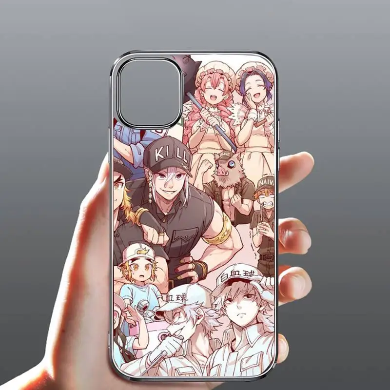 

Cells at Work Code Black black Working cell Phone Case Transparent for iPhone Samsung 11 12 6 7 8 9 30 Pro X Max XR Plus lite