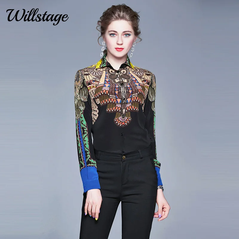 Женская рубашка с длинным рукавом Willstage элегантная офисная блузка принтом и