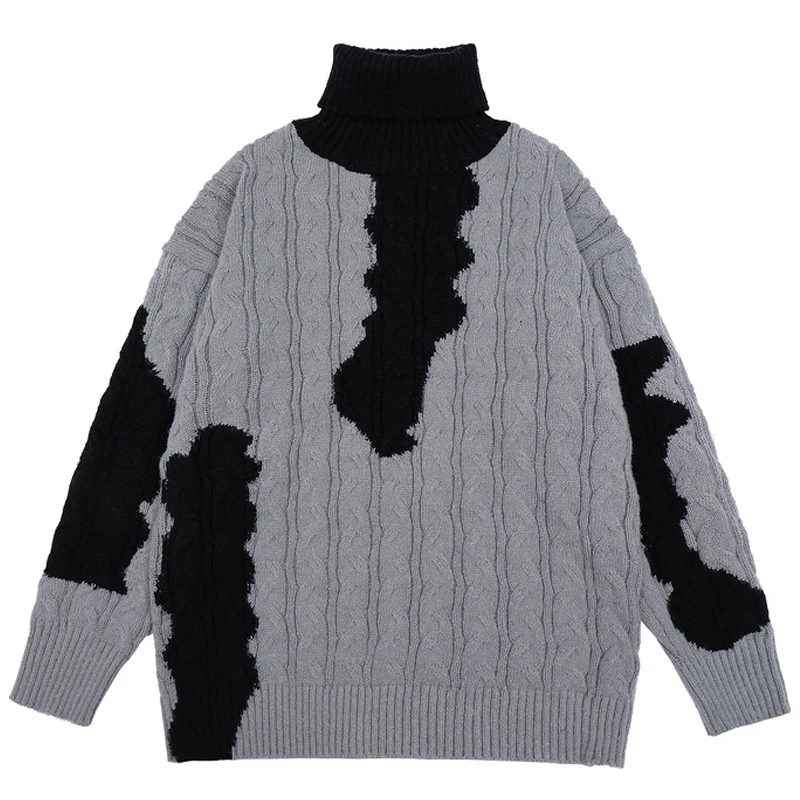 

Мужская вязаная водолазка в стиле Харадзюку, зимние топы в стиле панк-рок, винтажный пуловер оверсайз в стиле пэчворк для пар, свитера, 2021