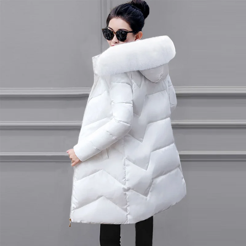 

Женская зимняя куртка с воротником из искусственного меха, новинка 2021, модное пальто, Женское зимнее пальто, облегающая женская парка, тепла...