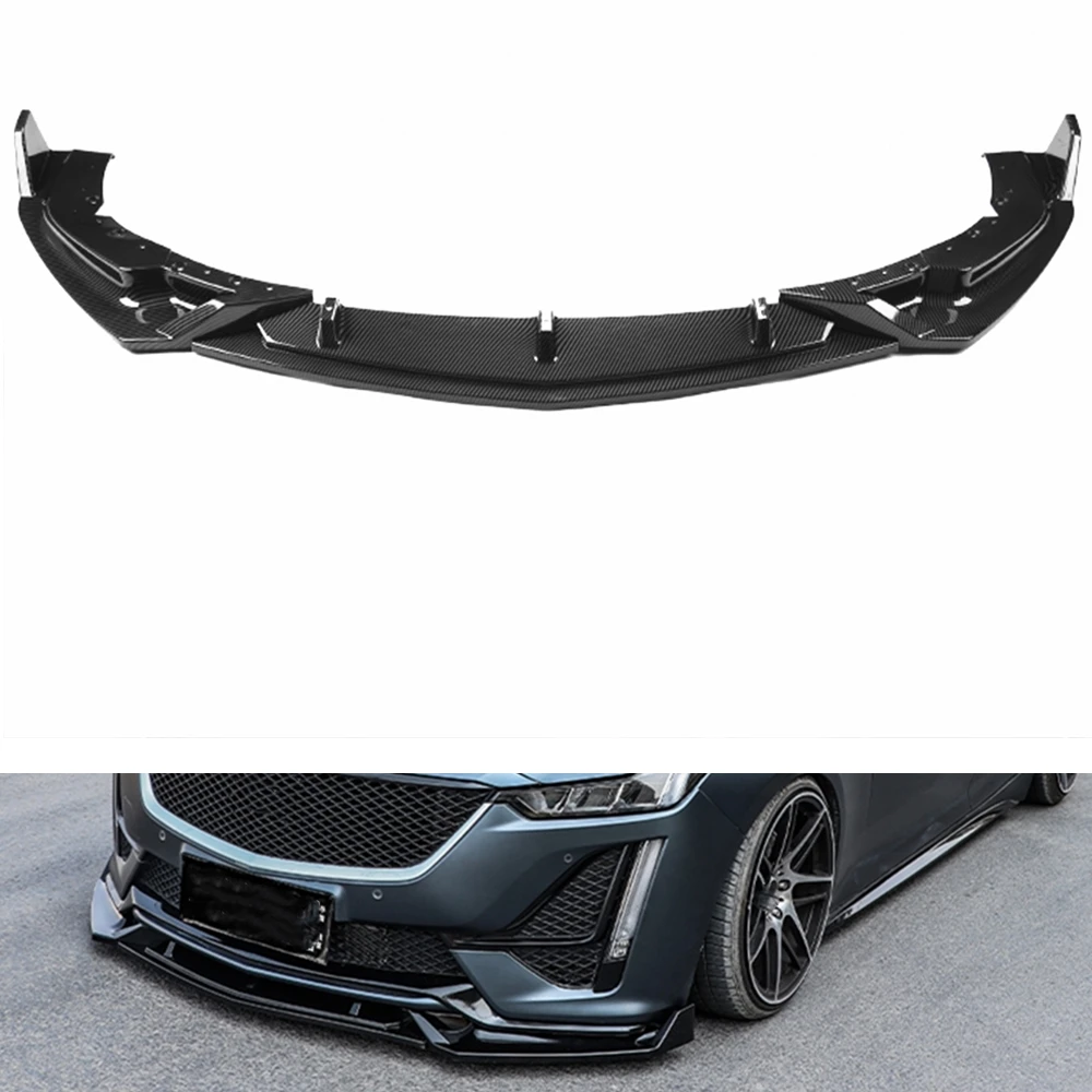 

For Cadillac CT5 2019-2020 Front Bumper Spoiler Lip Carbon Fiber Look ABS Car Lower Body Kit Trim Guard Plate Blade Dam Splitter