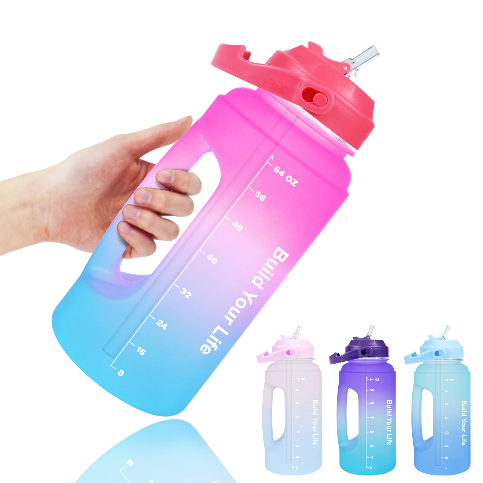 BuildLife Water Bottle with Straw PETG Food Grade BPA Free Drinking Jug Motivatinal Quote for Sports Outdoor Workout Hiking