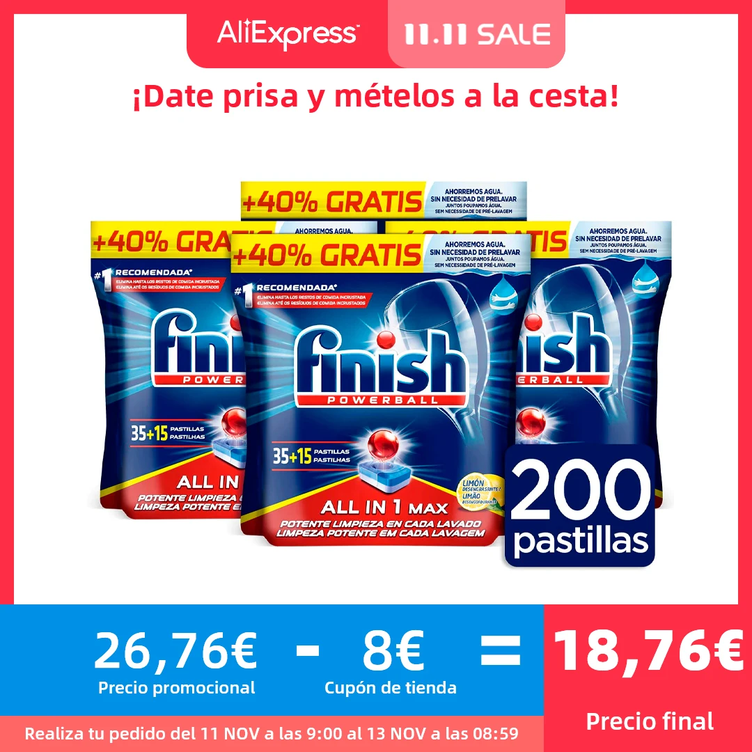 

Finish Powerball All in 1 Max, dishwasher pads All in one, lemon scent-4 Pack-200 tablets