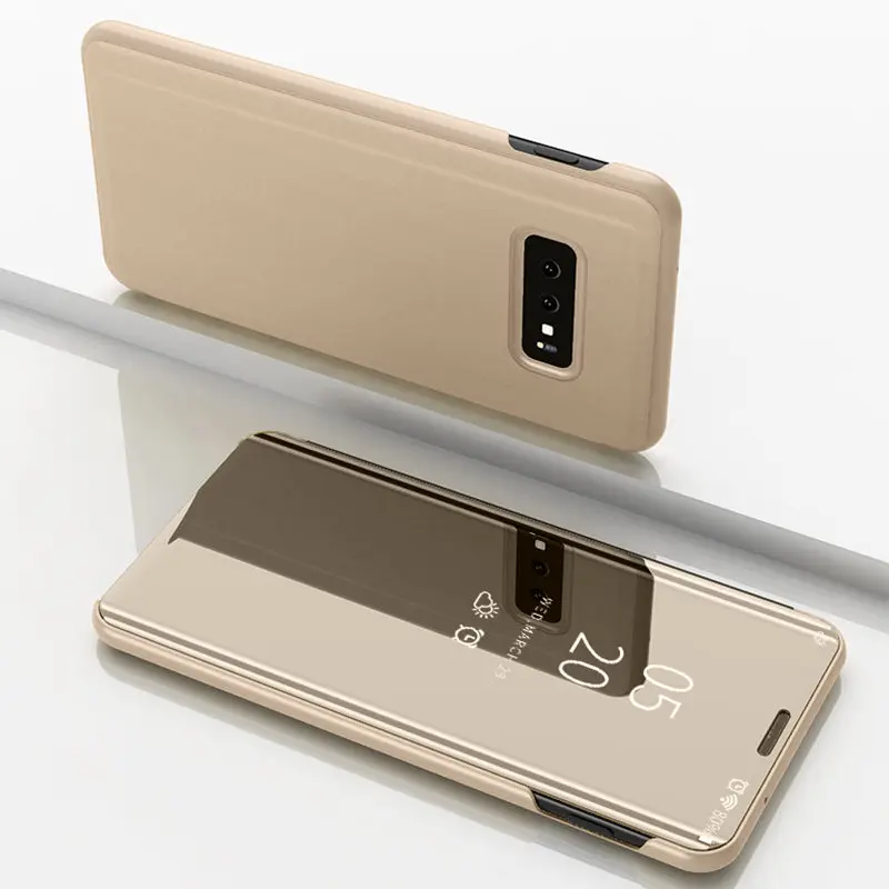 Смарт-чехол для samsung galaxy a10 a20 a20e a30 a40 a50 a70 чехол зеркало заднего вида на samung 10 20 30 40 50 70 раскладные чехлы-подставки - Цвет: gold