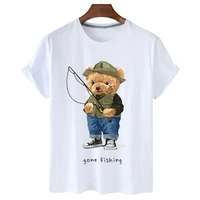 100 cotton fishing leisure bear o neck loose top short sleeved t shirt mens plus size t shirt mens and womens tops s 3xl
