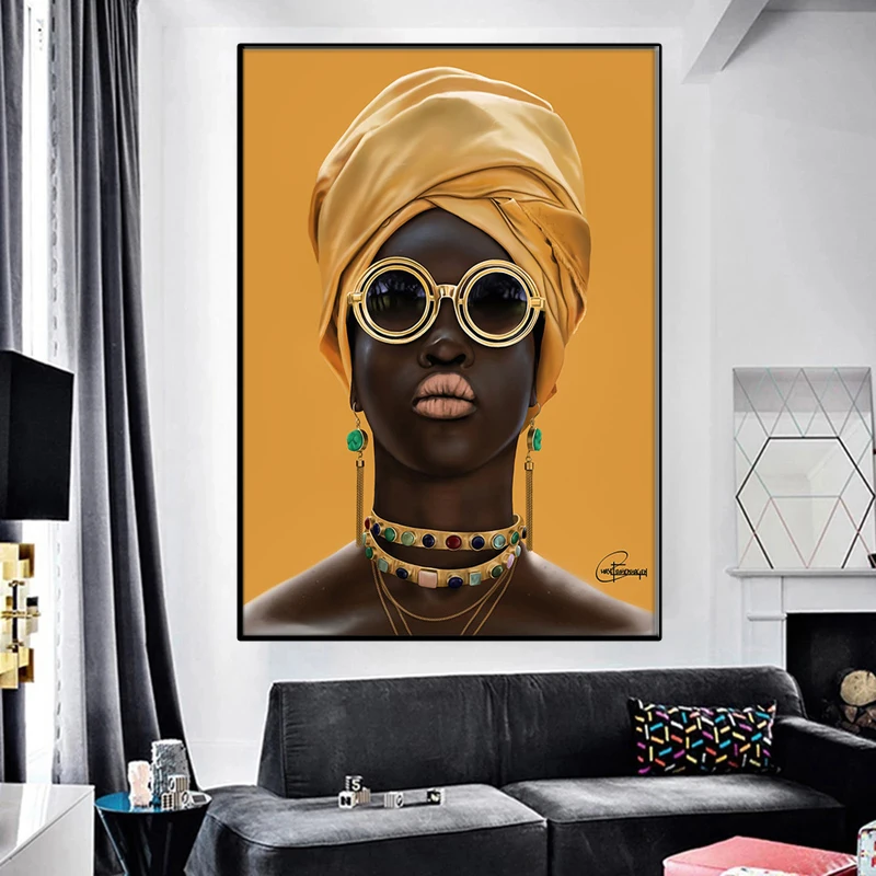 

African Art Women Black Girls Jewelry Canvas Print Living Room Mural Wall Art Posters and Prints Decorative Wall Pictures