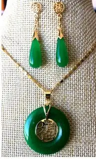 

Wholesale fashion green Natural jade lucky pendant & Earrings sets