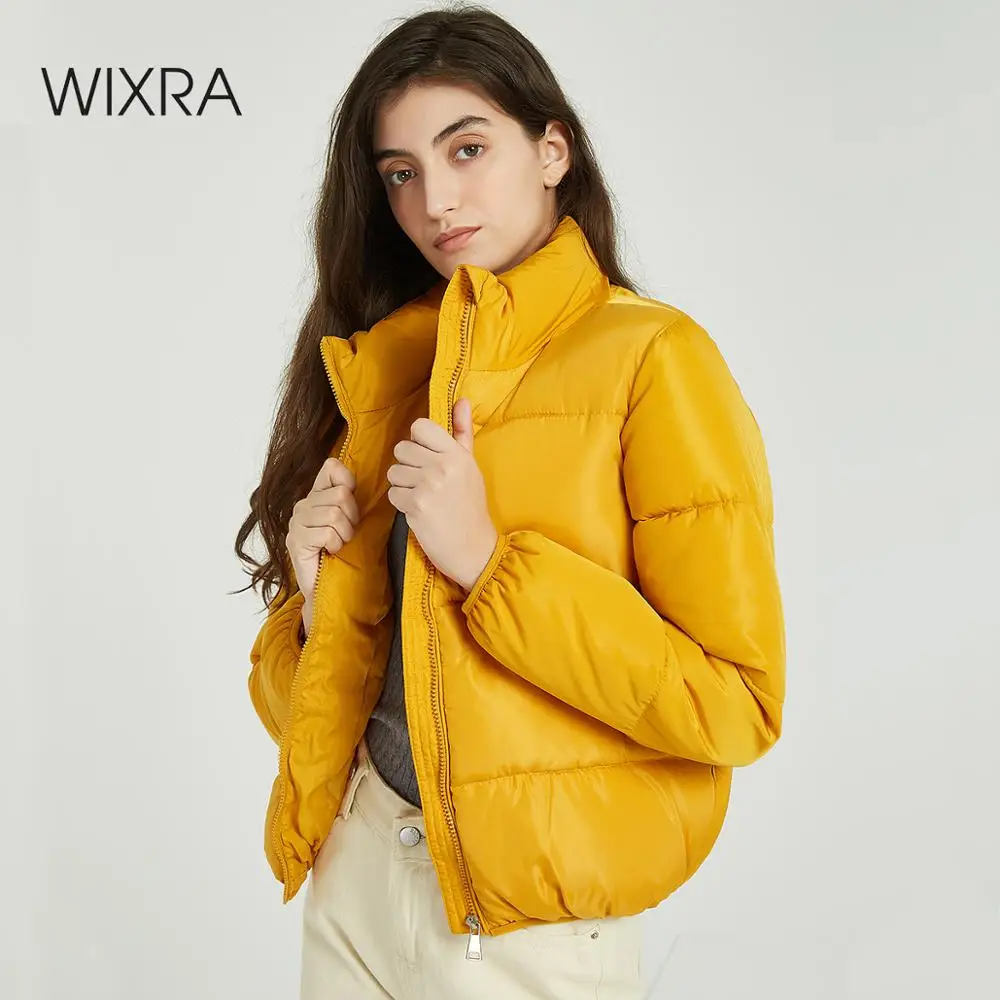 Женская короткая парка с воротником стойкой Wixra однотонная теплая куртка и
