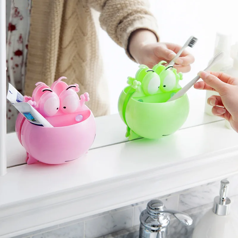 

Cute Frogs Toothbrush Holder Bathroom Accessories Wall Suction Cups Shower Holder Sucker Toothbrush Holder Suction Hooks Shelf