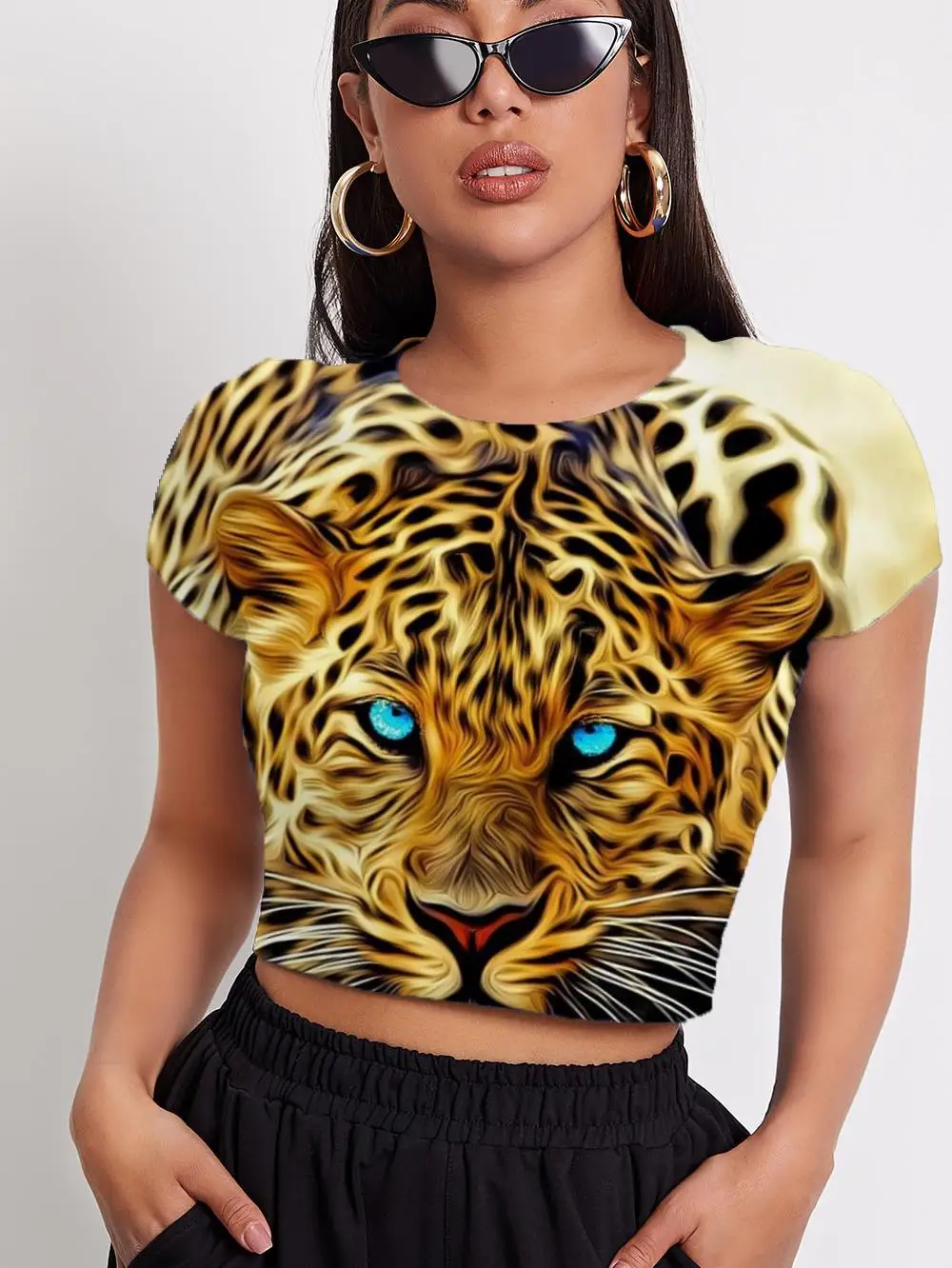 

3d Tshirt Tiger T shirt Women Animal Tshirts Casual Leopard Shirt Print Dizziness Navel Bare Short Sleeve Summer New Style