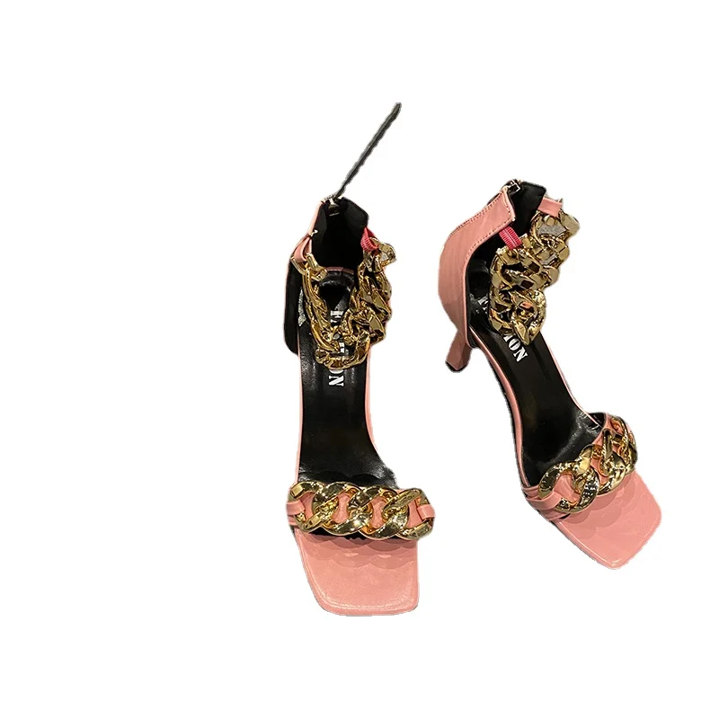 

Design Sense Niche Sandals Women's Summer Fairy Style 2021 New Retro Metal Chain Decorative Stiletto Heel High Heels