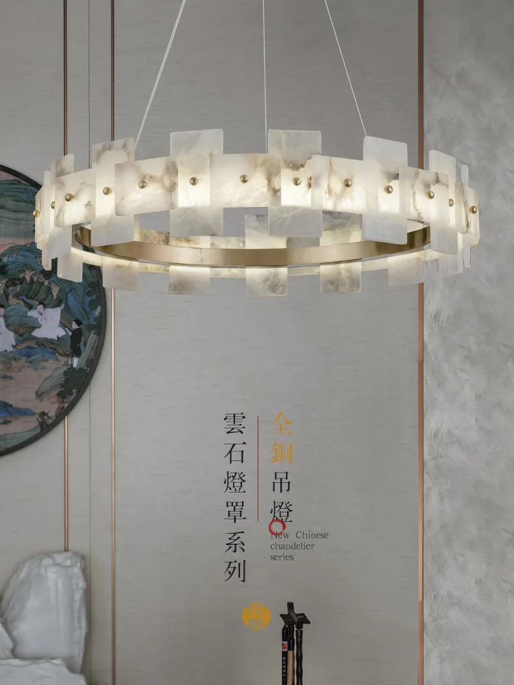 

New Chinese style simple modern light luxury all copper living room dining room bedroom creative personality marble chandelier