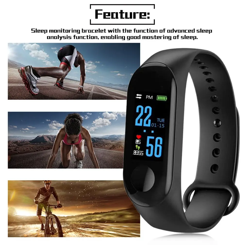 M3 Smart Bracelet Color Screen IP68 Waterproof Heart Rate Blood Pressure Monitor Tracker Replaceable Watch For Android IOS 2019 |
